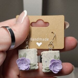Handmade Floral Earrings with Purple Accents